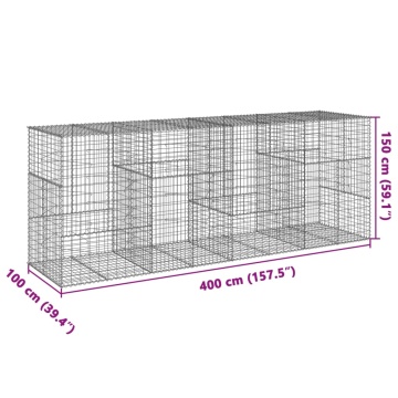 Coș gabion cu capac, 400x100x150 cm, fier galvanizat - Img 6