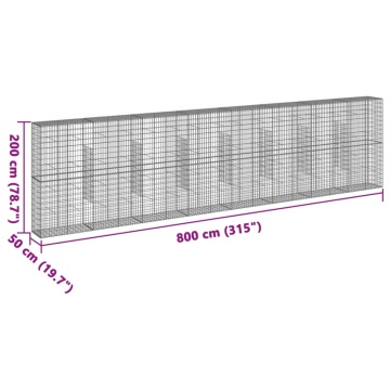 Coș gabion cu capac, argintiu, 800x50x200 cm, fier galvanizat - Img 6