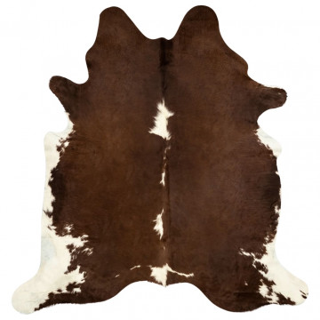 Covor din piele de vită, maro și alb, 150 x 170 cm - Img 5