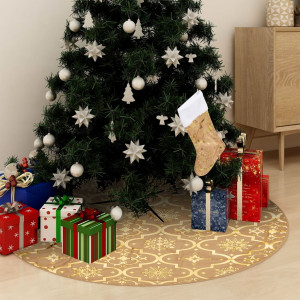 Covor fustă de brad Crăciun cu șosetă, galben, 90 cm, țesătură - Img 1