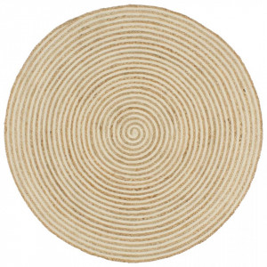 Covor lucrat manual cu model spiralat, alb, 150 cm, iută - Img 1