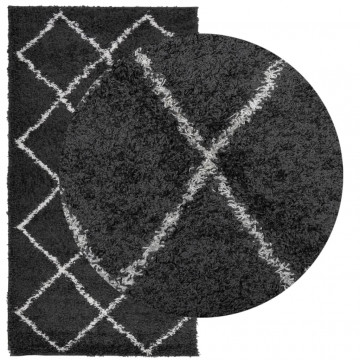 Covor pufos cu fire înalte, negru și crem modern, 60x110 cm - Img 3