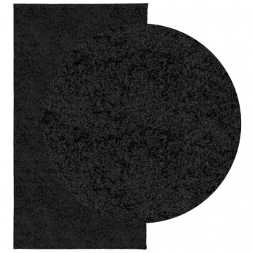 Covor pufos "PAMPLONA" cu fire înalte, negru modern, 80x150 cm - Img 3
