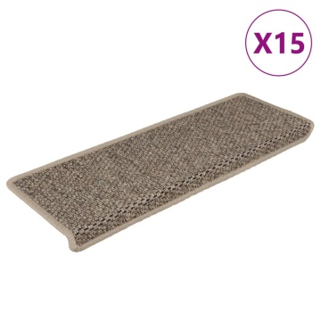 Covorașe scări autoadezive, 15 buc. bej 65x21x4 cm aspect sisal - Img 1