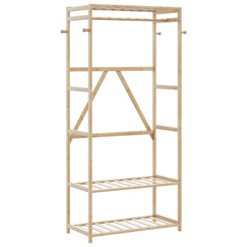 Cuier pentru haine cu rafturi, 80x40x175 cm, bambus - Img 1