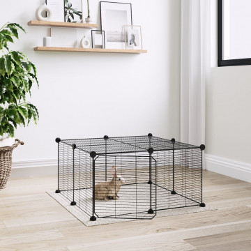 Cușcă animale de companie cu ușă 12 panouri negru 35x35 cm oțel - Img 1