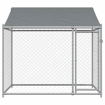 Cușcă de câini cu acoperiș și ușă gri, 2x2x2 m, oțel galvanizat - Img 4