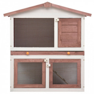 Cușcă de iepuri pentru exterior, 3 uși, maro, lemn - Img 3