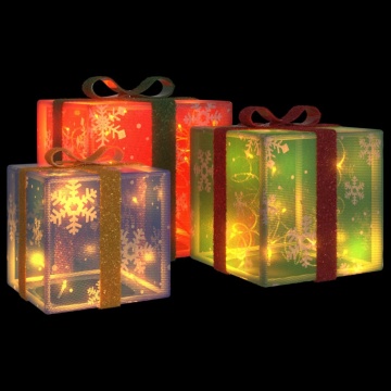 Cutii de Crăciun iluminate, 3 buc., 64 LED-uri, alb cald - Img 3