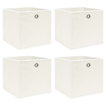 Cutii de depozitare, 4 buc., alb, 32x32x32 cm, textil - Img 1