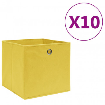 Cutii depozitare, 10 buc., galben, 28x28x28 cm, textil nețesut - Img 1