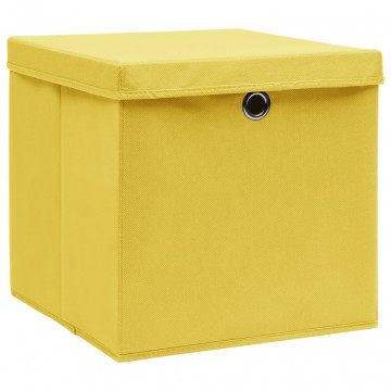 Cutii depozitare cu capac, 10 buc., galben, 32x32x32 cm, textil - Img 2