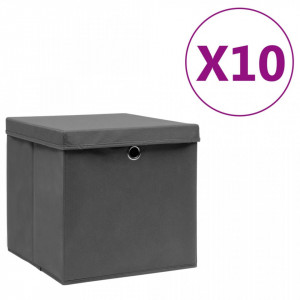 Cutii depozitare cu capac, 10 buc., gri, 28x28x28 cm - Img 1