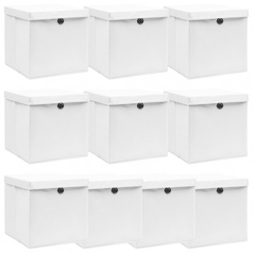 Cutii depozitare cu capace 10 buc. alb, 32x32x32 cm, textil - Img 1