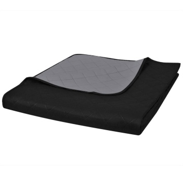 Cuvertură matlasată cu două fețe, negru/gri, 220 x 240 cm - Img 1