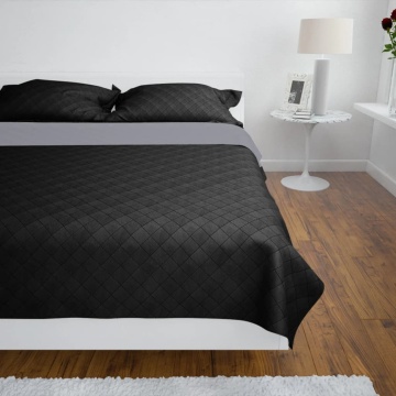 Cuvertură matlasată cu două fețe, negru/gri, 220 x 240 cm - Img 3
