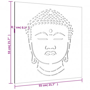 Decor perete de grădină 55x55 cm design cap Buddha oțel Corten - Img 7