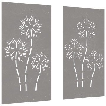 Decor perete grădină 2 buc. 105x55 cm design flori oțel Corten - Img 3