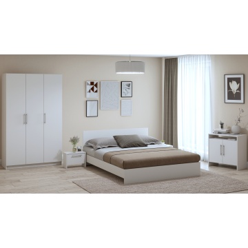 Dormitor Eco alb, dulap 3 usi, pat 160x200 cm, 2 noptiere, comoda - Img 1