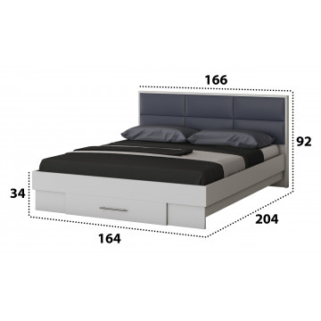 Dormitor Solano, alb, dulap 120 cm, pat cu tablie tapitata gri 160×200 cm, 2 noptiere, comoda - Img 4