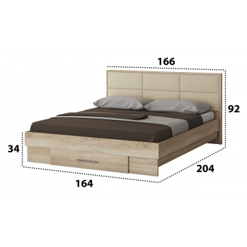 Dormitor Solano, sonoma, dulap 183 cm, pat cu tablie tapitata crem 160×200 cm, dormitor solano, 2 noptiere, comoda - Img 5