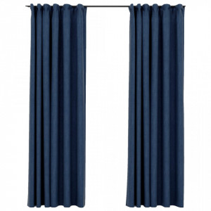 Draperii opace aspect in, cârlige, 2 buc., albastru, 140x245 cm - Img 2