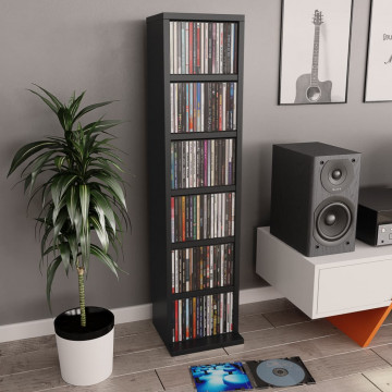 Dulap CD-uri, negru, 21x20x88 cm, lemn compozit - Img 1