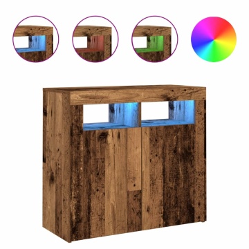 Dulap cu lumini LED, lemn vechi, 80x35x75 cm, lemn prelucrat - Img 2