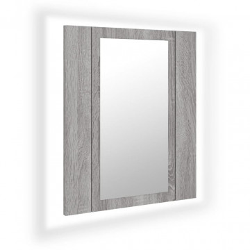 Dulap cu oglindă cu LED de baie, gri sonoma, 40x12x45 cm, lemn - Img 2