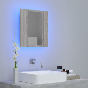Dulap cu oglindă cu LED de baie, gri sonoma, 40x12x45 cm, lemn - Img 8