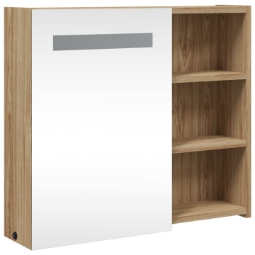 Dulap cu oglindă de baie cu LED, stejar deschis, 60x13x52 cm - Img 4