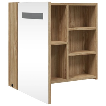 Dulap cu oglindă de baie cu LED, stejar deschis, 60x13x52 cm - Img 8