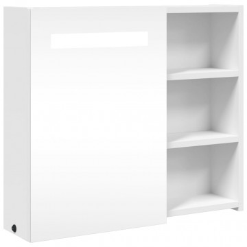 Dulap cu oglindă de baie cu lumină LED, alb, 60x13x52 cm - Img 2