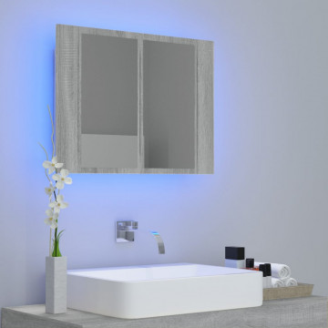 Dulap cu oglindă & LED gri sonoma 60x12x45 cm lemn compozit - Img 3