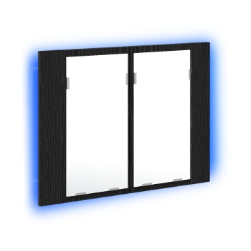 Dulap cu Oglindă LED pentru Baie Negru Stejar 60x12x45 cm din Lemn prelucrat - Img 2