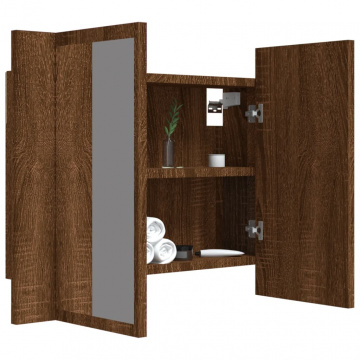 Dulap cu oglindă & LED stejar maro 60x12x45 cm lemn compozit - Img 6