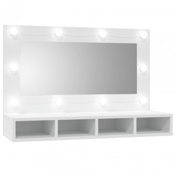 Dulap cu oglindă și LED, alb, 90x31,5x62 cm - Img 2