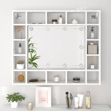 Dulap cu oglindă și LED, alb, 91x15x76,5 cm - Img 8