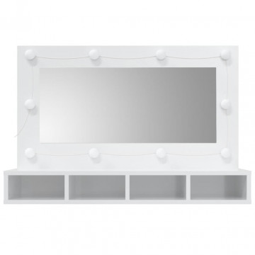 Dulap cu oglindă și LED, alb extralucios, 90x31,5x62 cm - Img 4