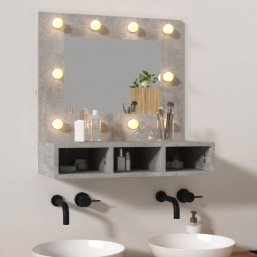 Dulap cu oglindă și LED, gri beton, 60x31,5x62 cm - Img 1