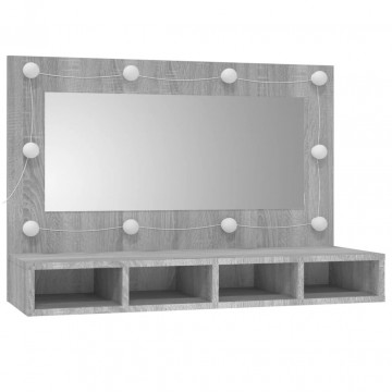 Dulap cu oglindă și LED, gri sonoma, 90x31,5x62 cm - Img 3