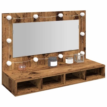 Dulap cu oglindă și LED, lemn vechi, 90x31,5x62 cm - Img 1