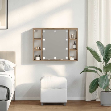 Dulap cu oglindă și LED stejar artizanal 76x15x55 cm, lemn - Img 3