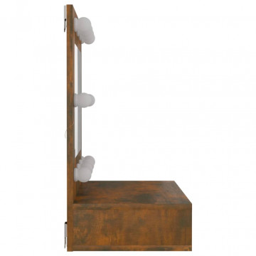 Dulap cu oglindă și LED, stejar fumuriu, 60x31,5x62 cm - Img 5