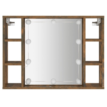 Dulap cu oglindă și LED, stejar fumuriu, 76x15x55 cm - Img 6