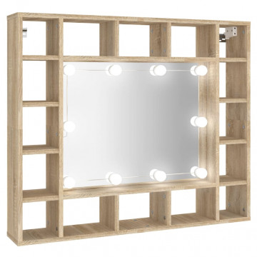 Dulap cu oglindă și LED, stejar sonoma, 91x15x76,5 cm - Img 2