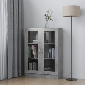 Dulap cu vitrină, gri beton, 82,5x30,5x115 cm, lemn prelucrat - Img 1