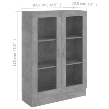 Dulap cu vitrină, gri beton, 82,5x30,5x115 cm, lemn prelucrat - Img 7