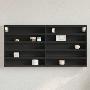 Dulap cu vitrină, negru, 100x8,5x58 cm, lemn prelucrat - Img 1