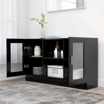 Dulap cu vitrină, negru, 120 x 30,5 x 70 cm, lemn prelucrat - Img 3